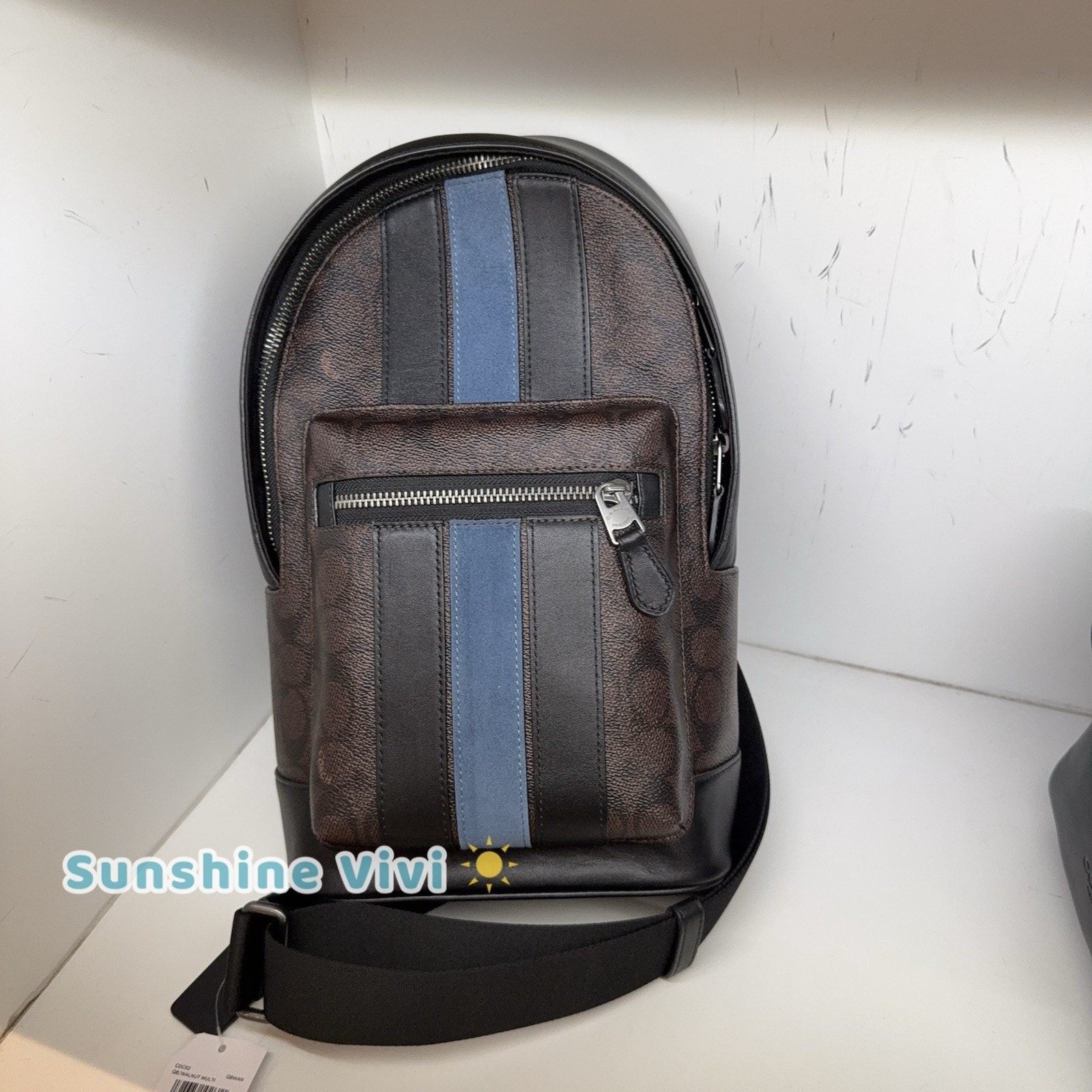 Nwt Coach West Pack Signature Canvas Varsity Stripe Brown Blue Sling Bag Cdc53